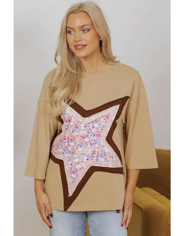 Floral Star Patchwork 3/4 Long Sleeve Top