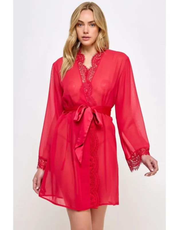 Elegant Lace-trimmed Chiffon Wrap Robe