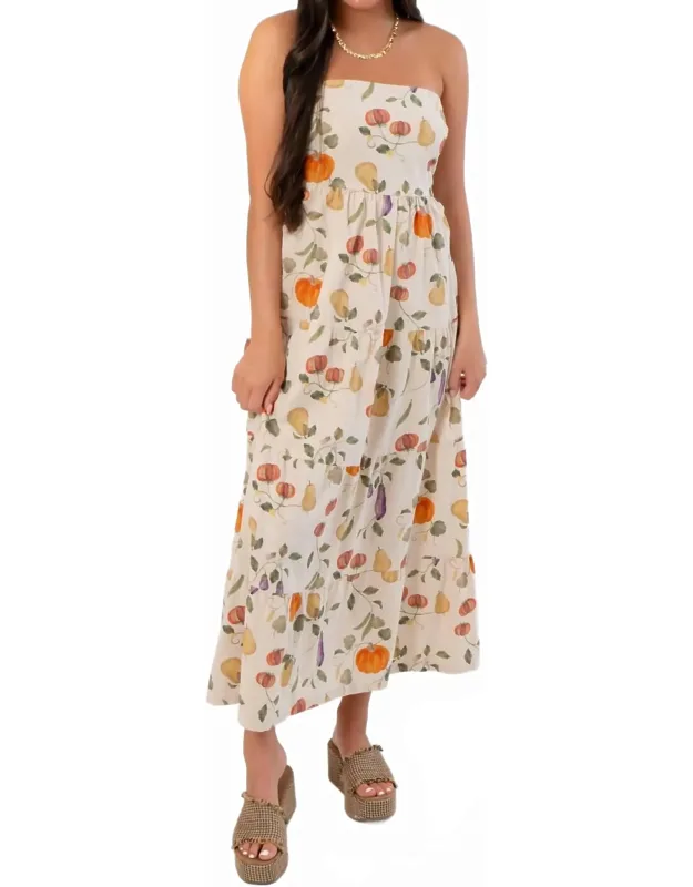 Pumpkin Harvest Strapless Midi Dress
