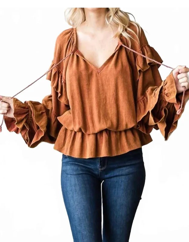 Ruffled Sleeve Peplum Top