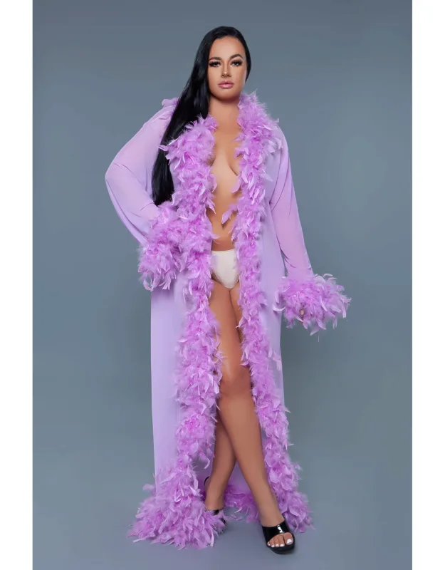 Chiffon Robe With Feather Boa Trim