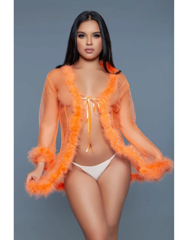 Elegant Sheer Chiffon Robe With Fur Accents