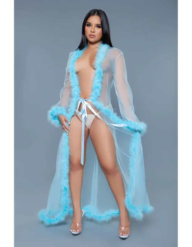 Elegant Sheer Chiffon Robe With Fur Cuffs & Hem