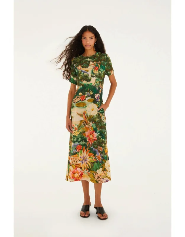 Multicolor Oriental Garden Maxi Dress With Relaxed Silhouette And Breezy Movement