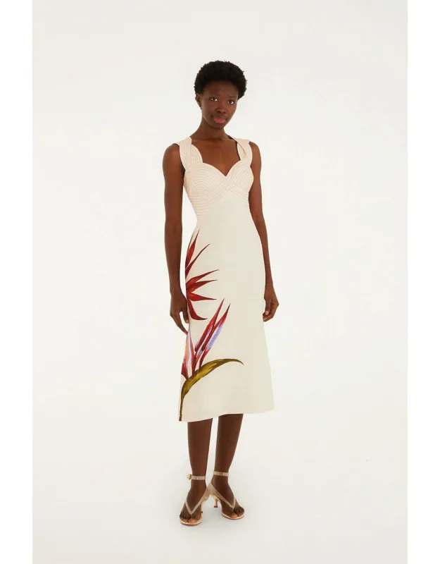 Sand Strelitzia Premium Linen Midi Dress