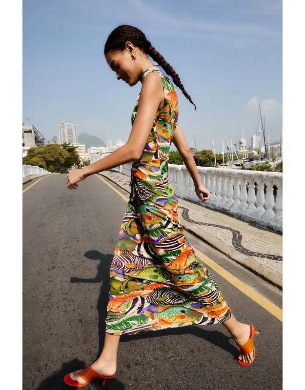 Multicolor Fish Sea Sleeveless Maxi Dress