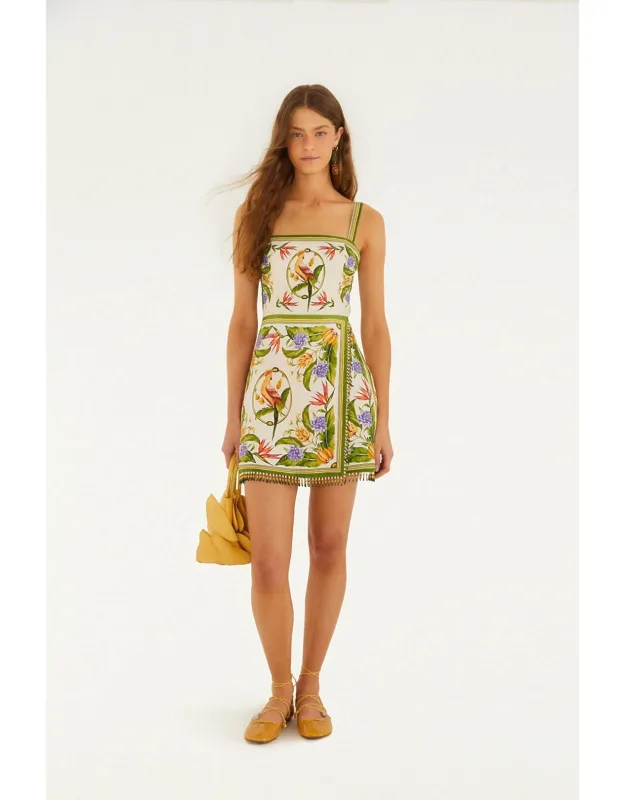 Tropical Scarf Euroflax Premium Linen Sleeveless Mini Dress