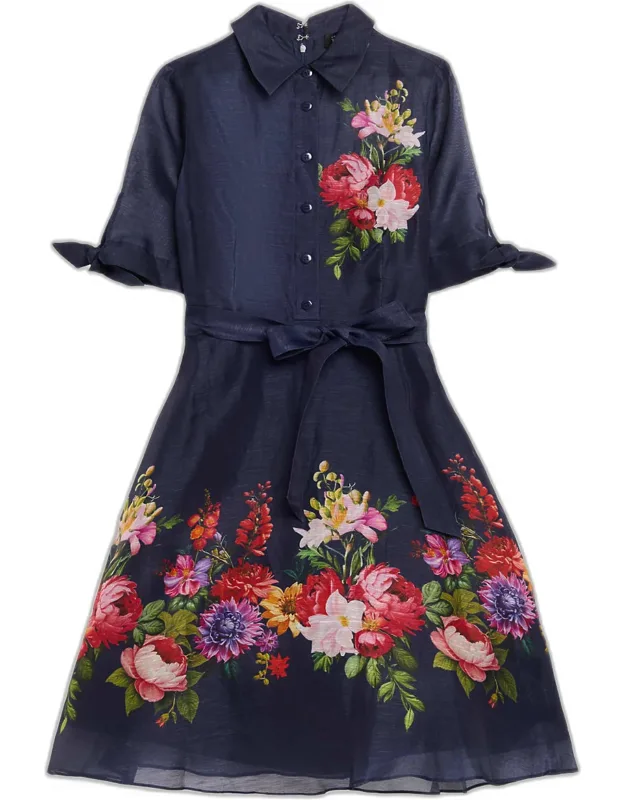 Silken Linen Floral-print Shirtdress