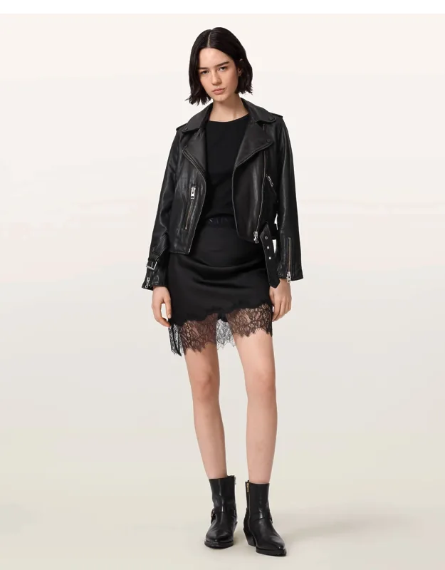 Lace Trim Satin Mini Skirt