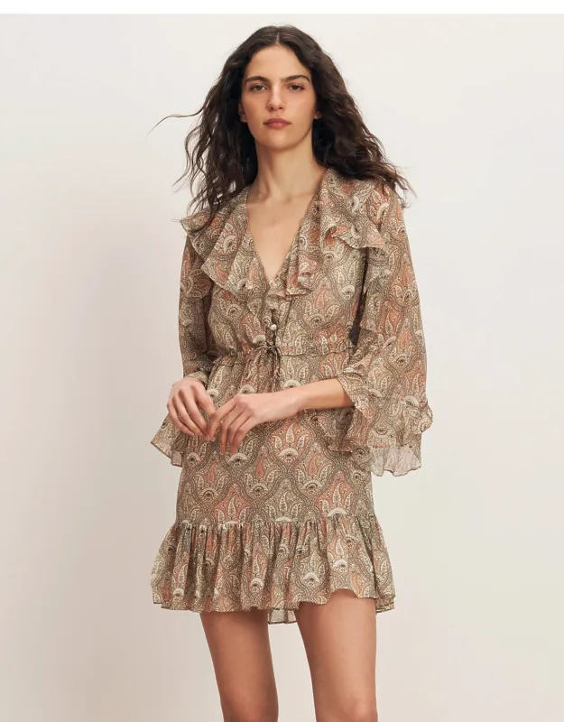Bram Silk Mini Dress With Ruffles And Paisley Print