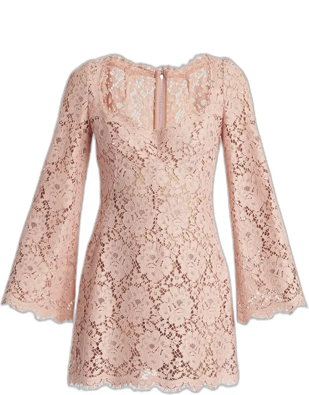 Guipure Lace Long-sleeve Mini Dress