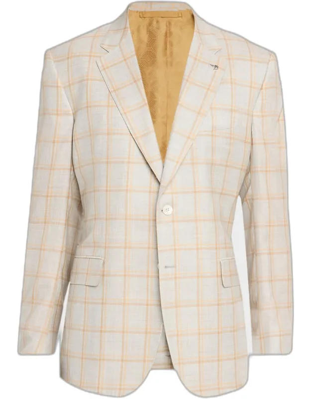 Cashmere And Silk Windowpane Plaid Sport Coat