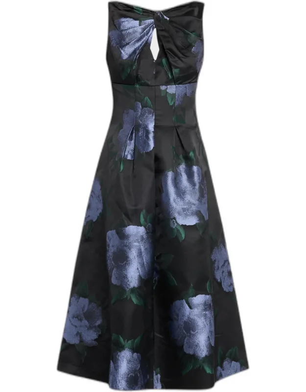 Pleated Floral-print Cutout Midi Dress