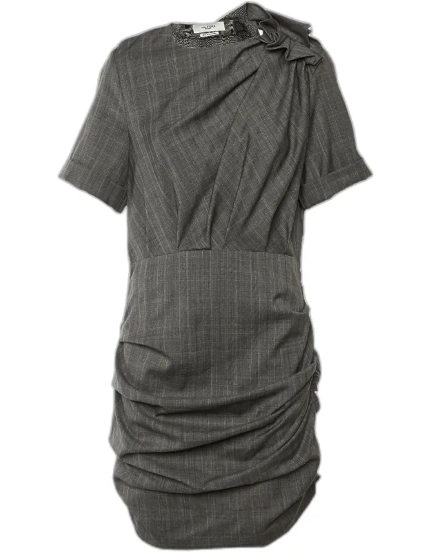Patterned Wool Draped Midi Dress