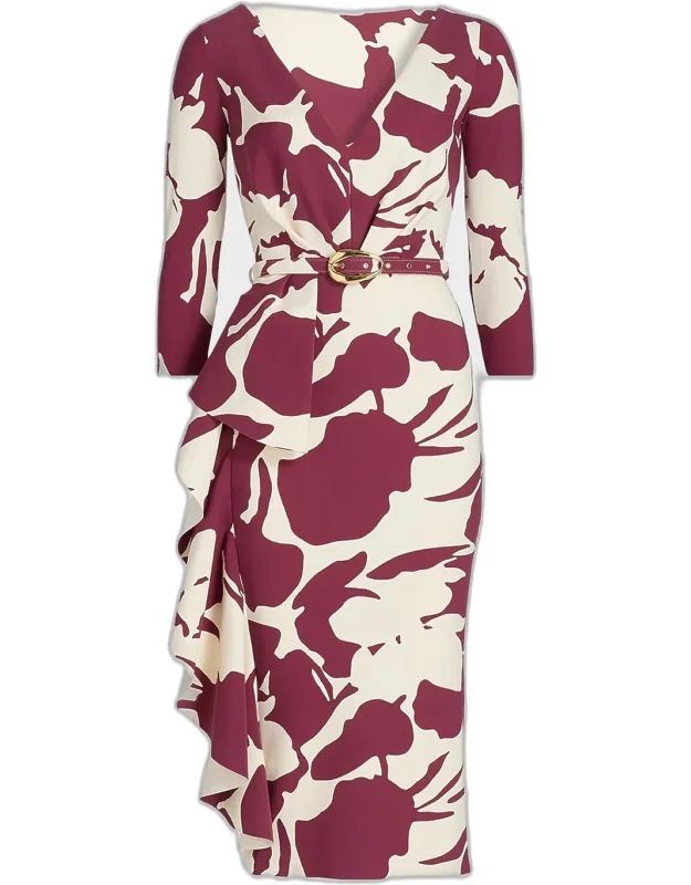 Floral-print Ruffle Midi Sheath Dress