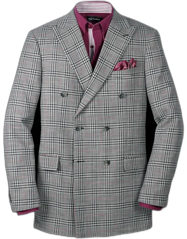 Plaid Double Breasted Peak Lapel Sport Coat
