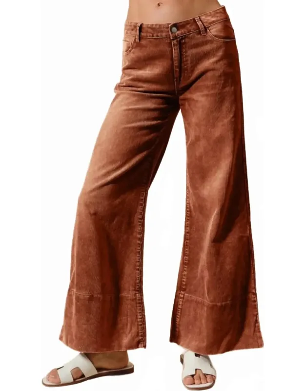 Wide Leg Flared Washed Corduroy Pants