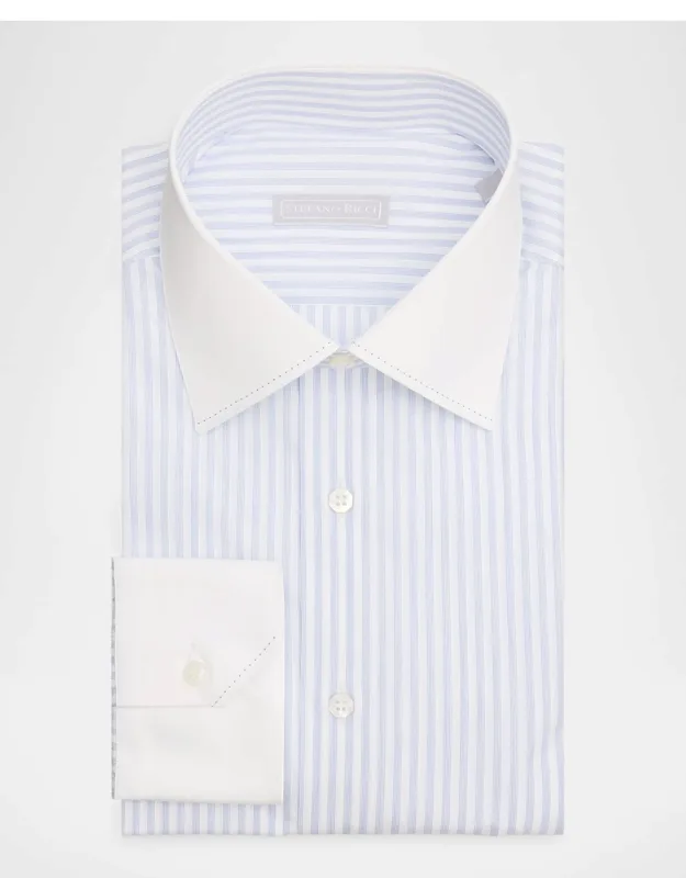 Contrast Collar And Cuff Cotton Stripe Dress Shirt