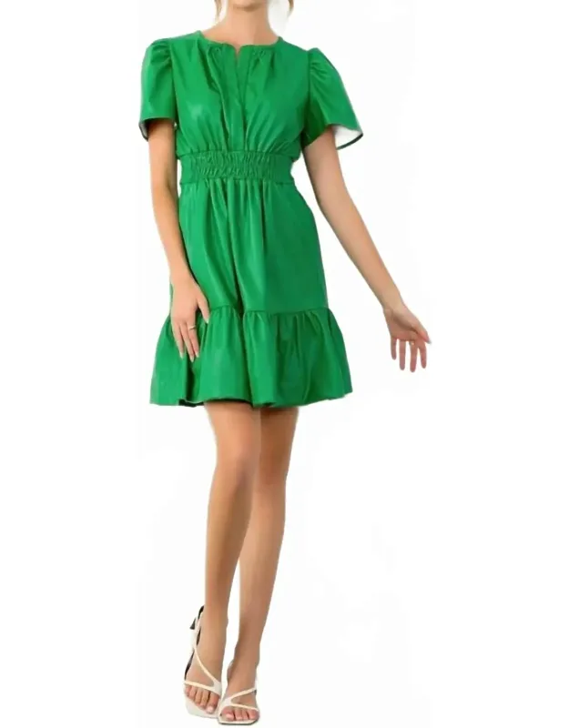 Smocked Waist Leather Dress