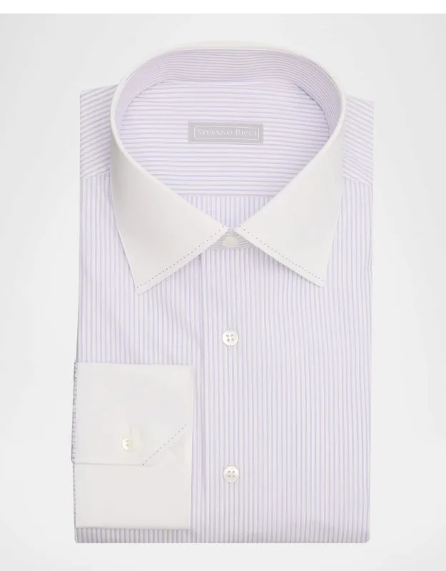 Contrast Collar And Cuff Cotton Stripe Dress Shirt