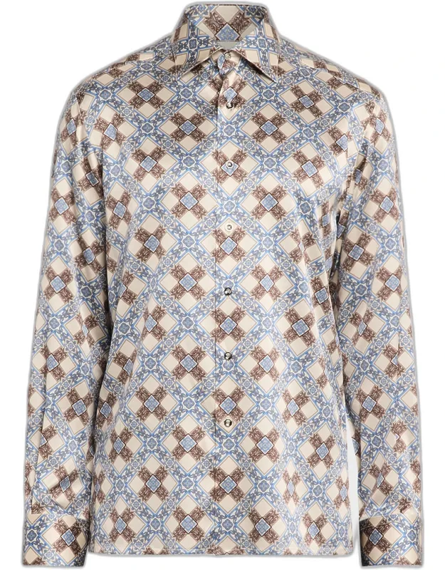 Silk Geometric Cross Sport Shirt