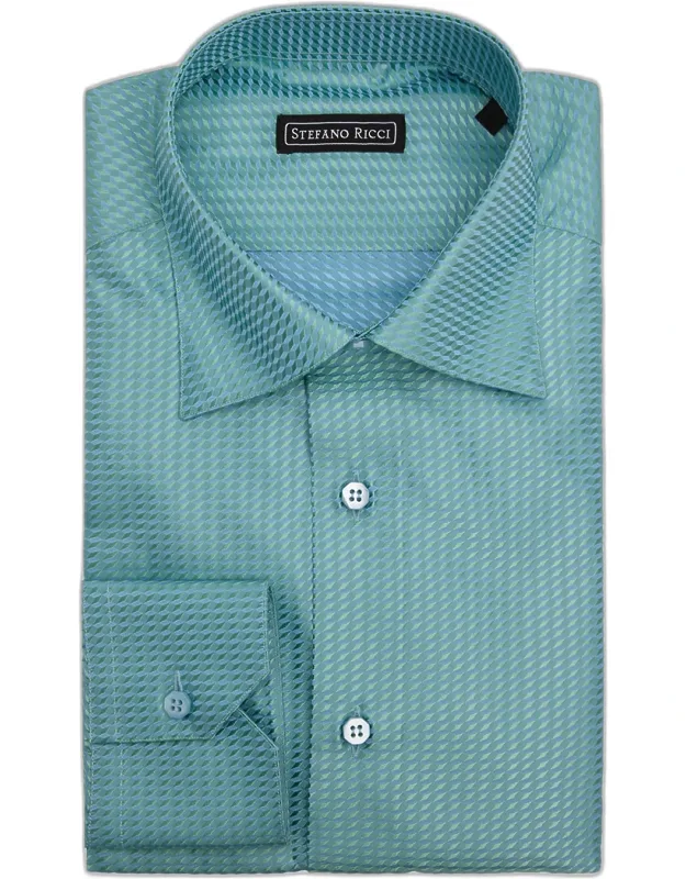 Silk Tonal Geometric Jacquard Dress Shirt