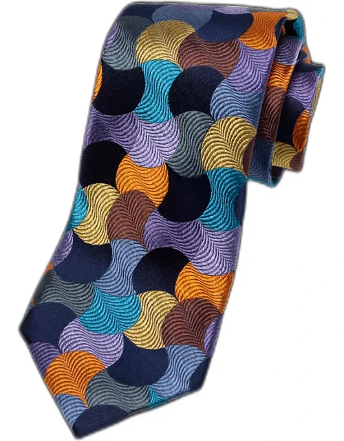 Geometric Woven Tie - Silk, Approximately 3 1/8'' Width, Imported