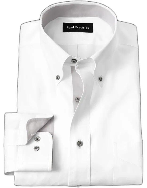 Comfort Stretch Non-iron Solid Dress Shirt With Contrast Trim, Button Down Collar, Longer Tails Designed To Stay Tucked In