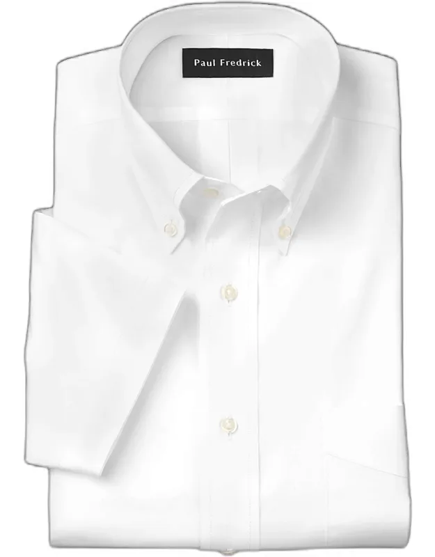 Non-iron Cotton Pinpoint Solid Button Down Collar Short Sleeve Dress Shirt