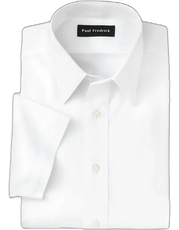 Non-iron Cotton Pinpoint Solid Point Collar Short Sleeve Dress Shirt