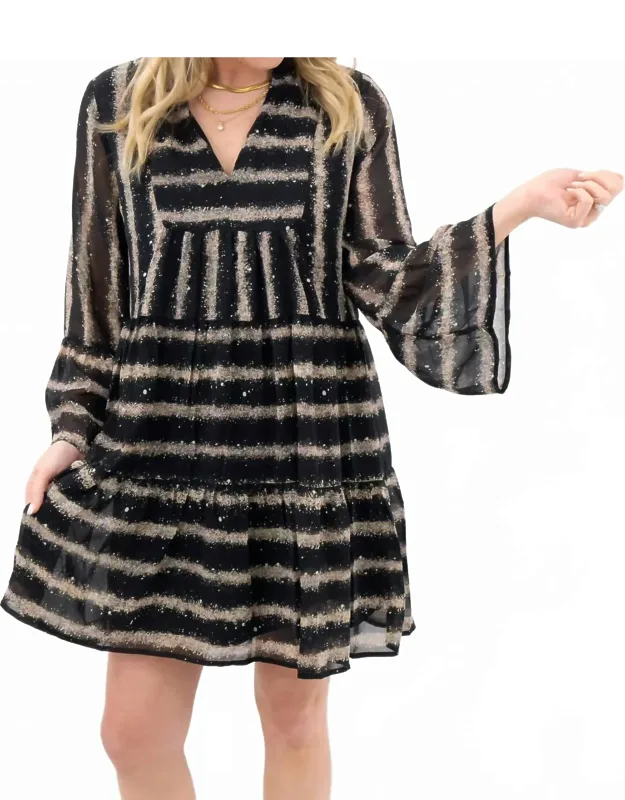 Paint Stripes And Dots Long Sleeve Dress