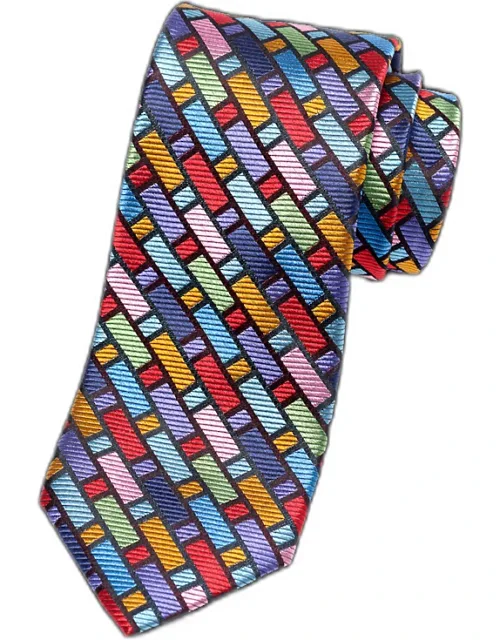 Geometric Woven Tie - Silk, Approximately 3 1/8'' Width