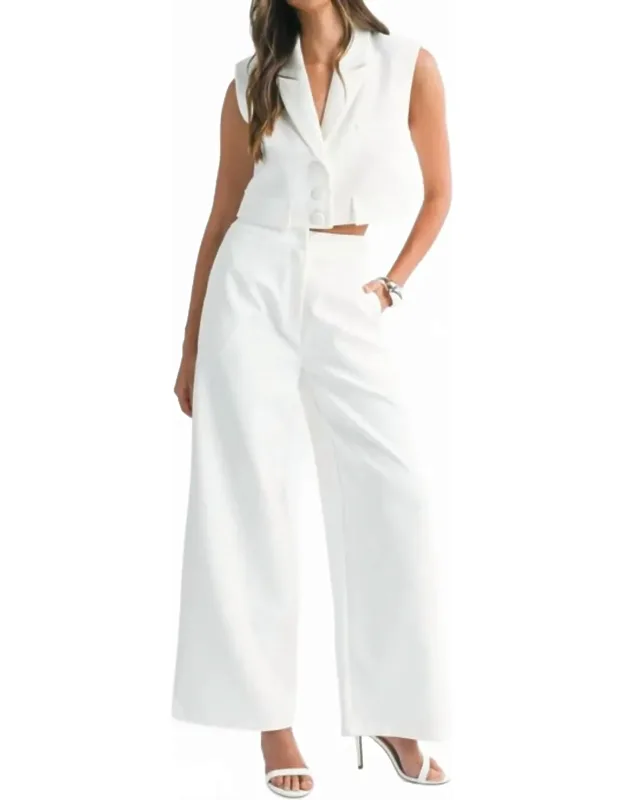 Sleeveless Collar Vest And Wide Pants Set