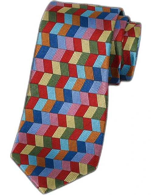 Geometric Woven Tie - Silk, Approximately 3 1/8'' Width