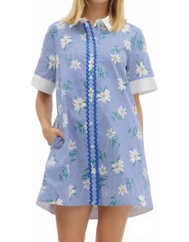 Striped Floral Print Shirt Mini Dress