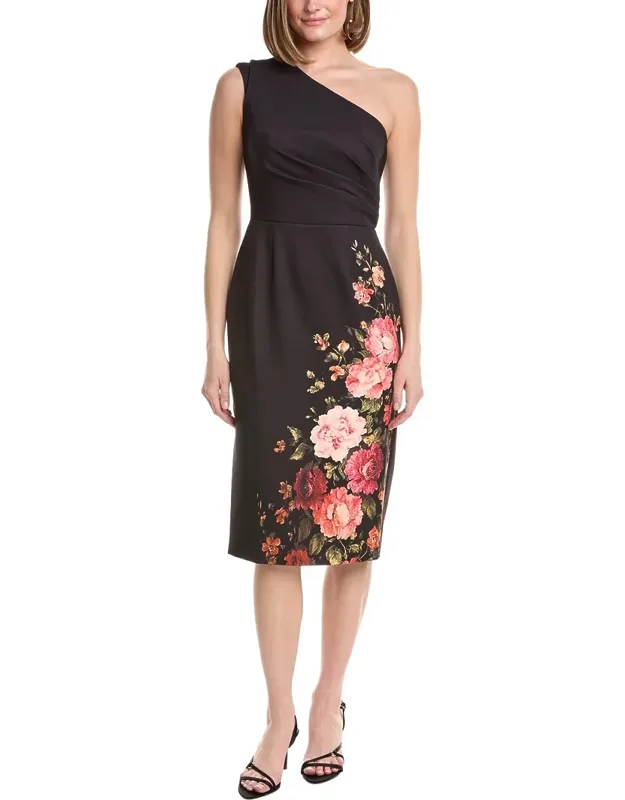 Asymmetric Neckline Stretch Crepe Cocktail Dress