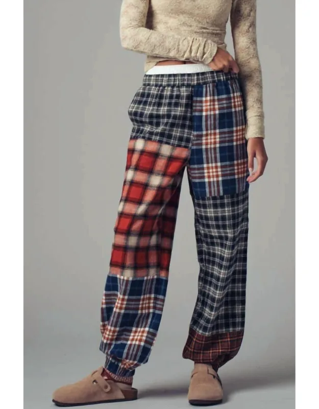 Mixed Plaid Patchwork Boho Jogger Pants