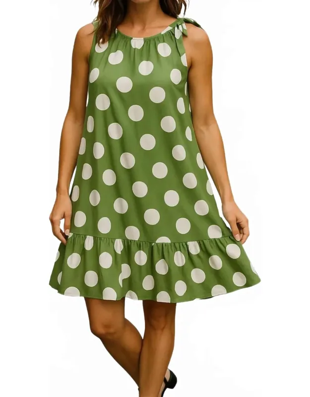 Tie Neck Gauged Trapeze Dress