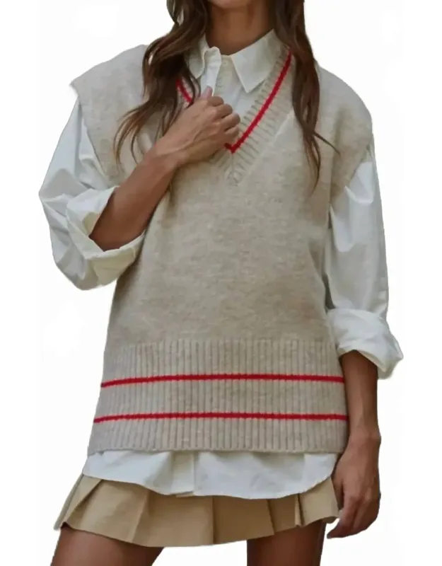Knit Sweater Vest With Pinter Striped Detail