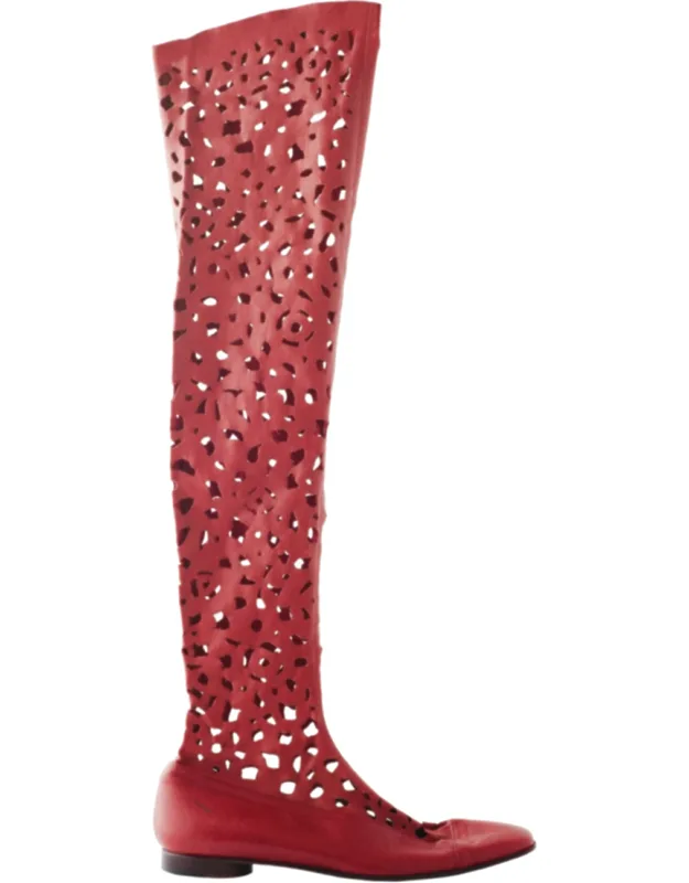 Perforated Over-the-knee Boots