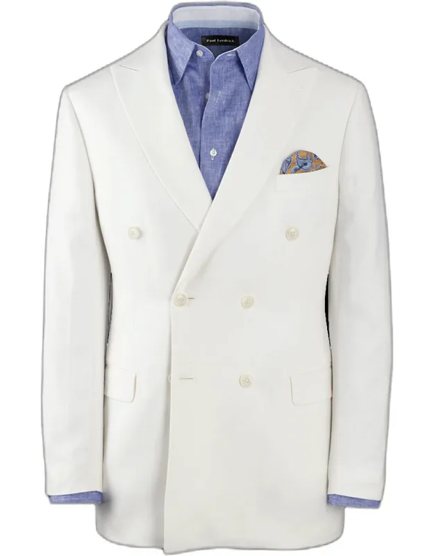 Linen Blend Double Breasted Peak Lapel Suit Jacket