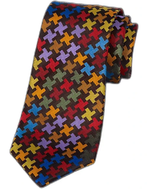 Geometric Woven Tie - Silk, Approximately 3 1/8'' Width