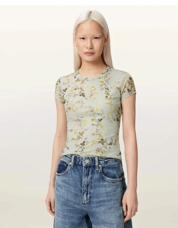 Ellie Mesh Floral Print Slim T-shirt