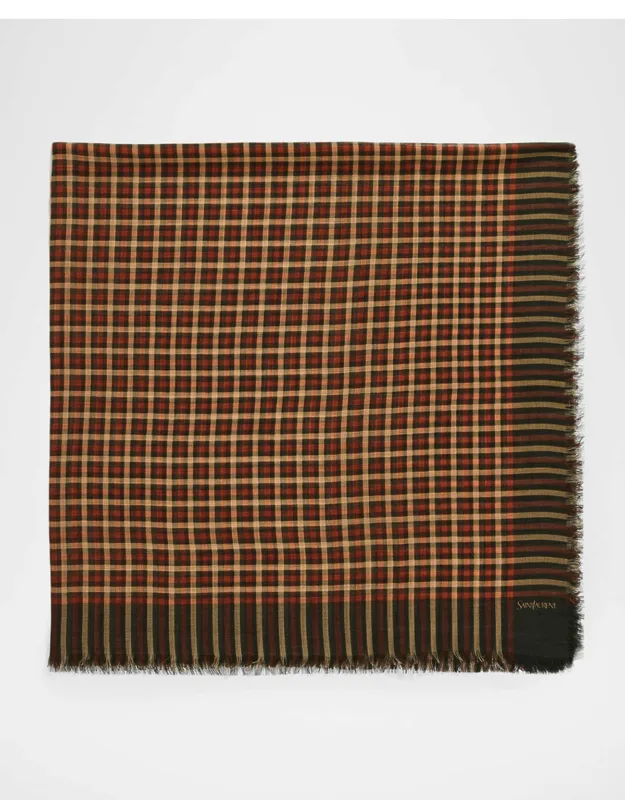 Wool Madras Check Square Scarf