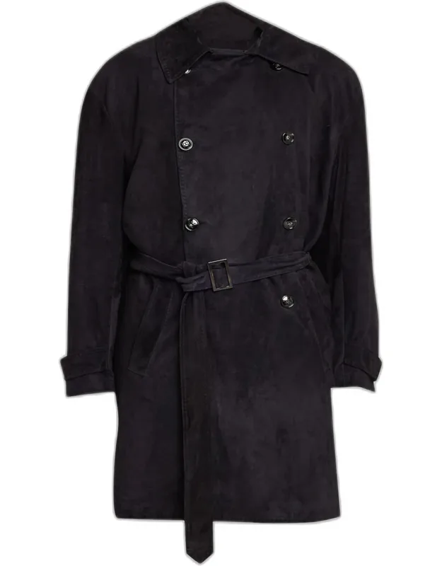 Suede Double-breasted Trench Coat