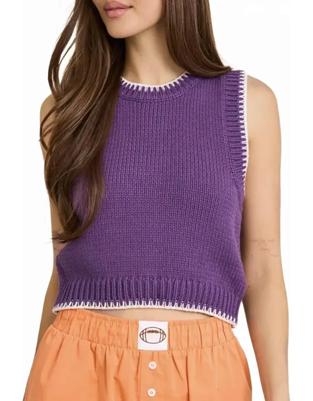 Sleeveless Crew Neck Stitching Detail Sweater Top