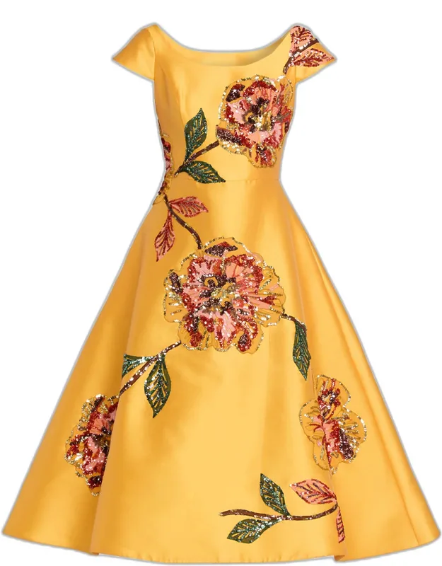 Floral Embellished Tea-length Dress
