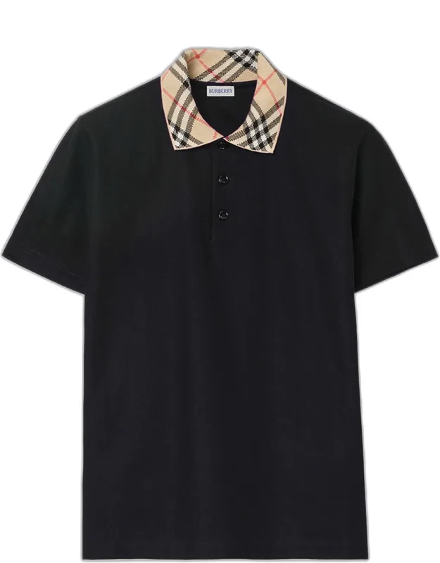 Check-collar Cotton Polo Shirt