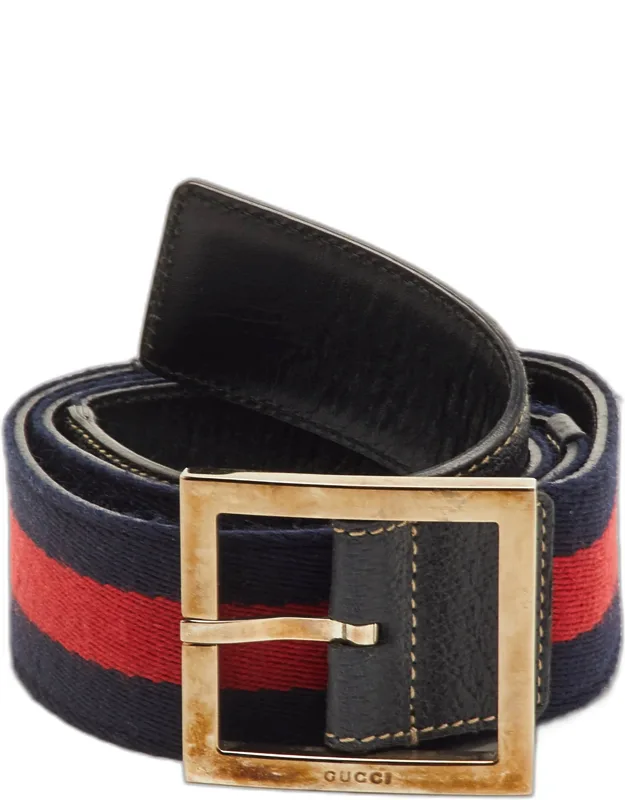 Leather And Web Stripe Buckle Belt 85cm