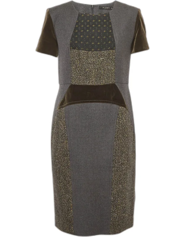 Wool And Velvet Patchwork Shift Mini Dress